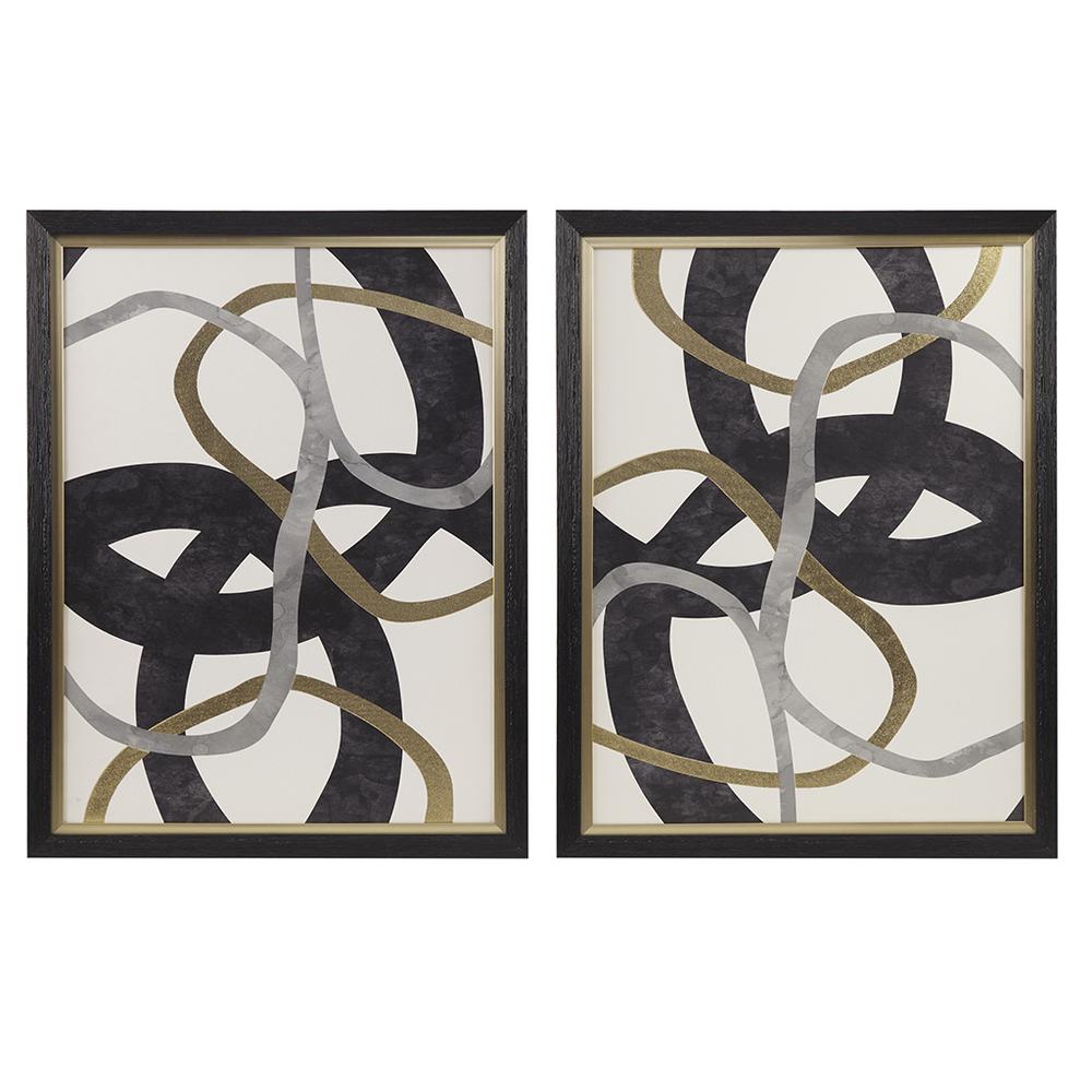 Gold Foil Abstract 2-piece Framed Canvas Wall Art Set. Picture 4