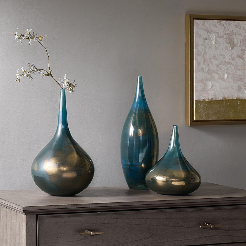 Blue and Bronze Decorative Glass Vases 3-piece set. Picture 3