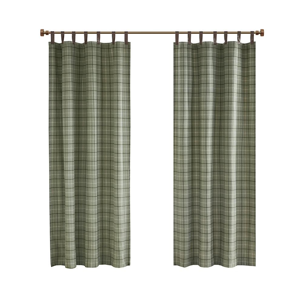 Plaid Faux Leather Tab Top Curtain Panel with Fleece Lining. Picture 2