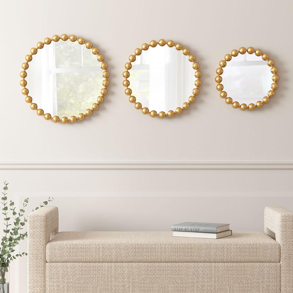 Gold Beaded Round Wall Mirror 3-piece set. Picture 1
