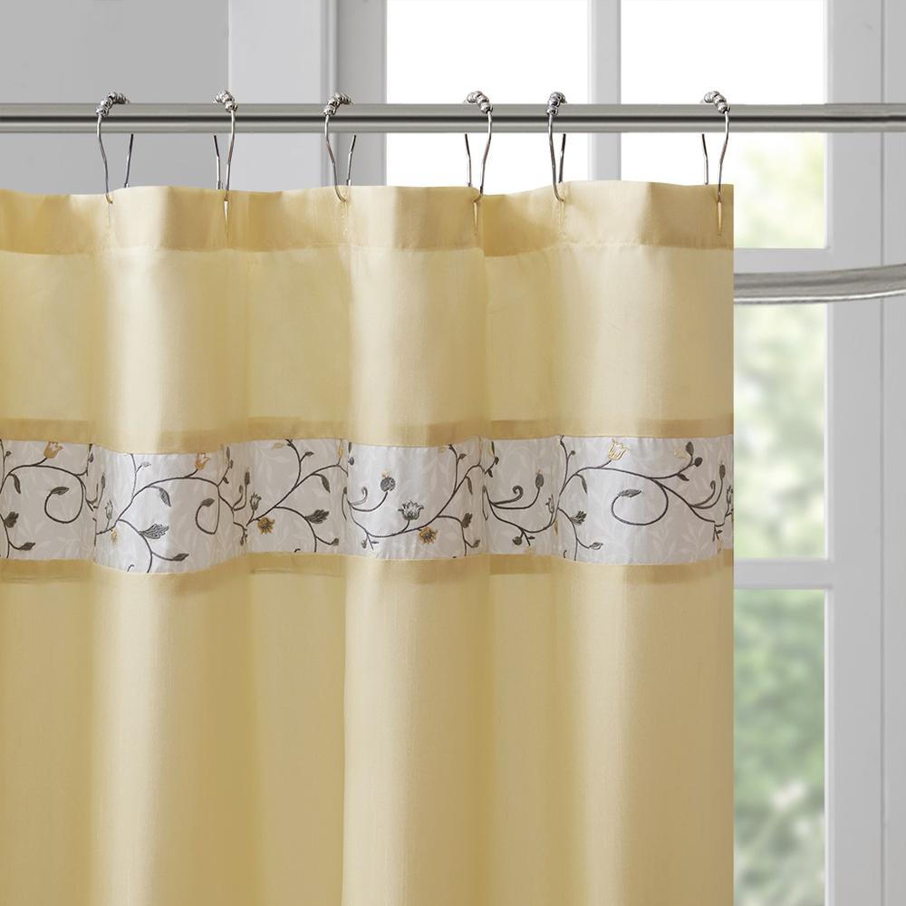 Faux Silk Embroidered Floral Shower Curtain. Picture 1