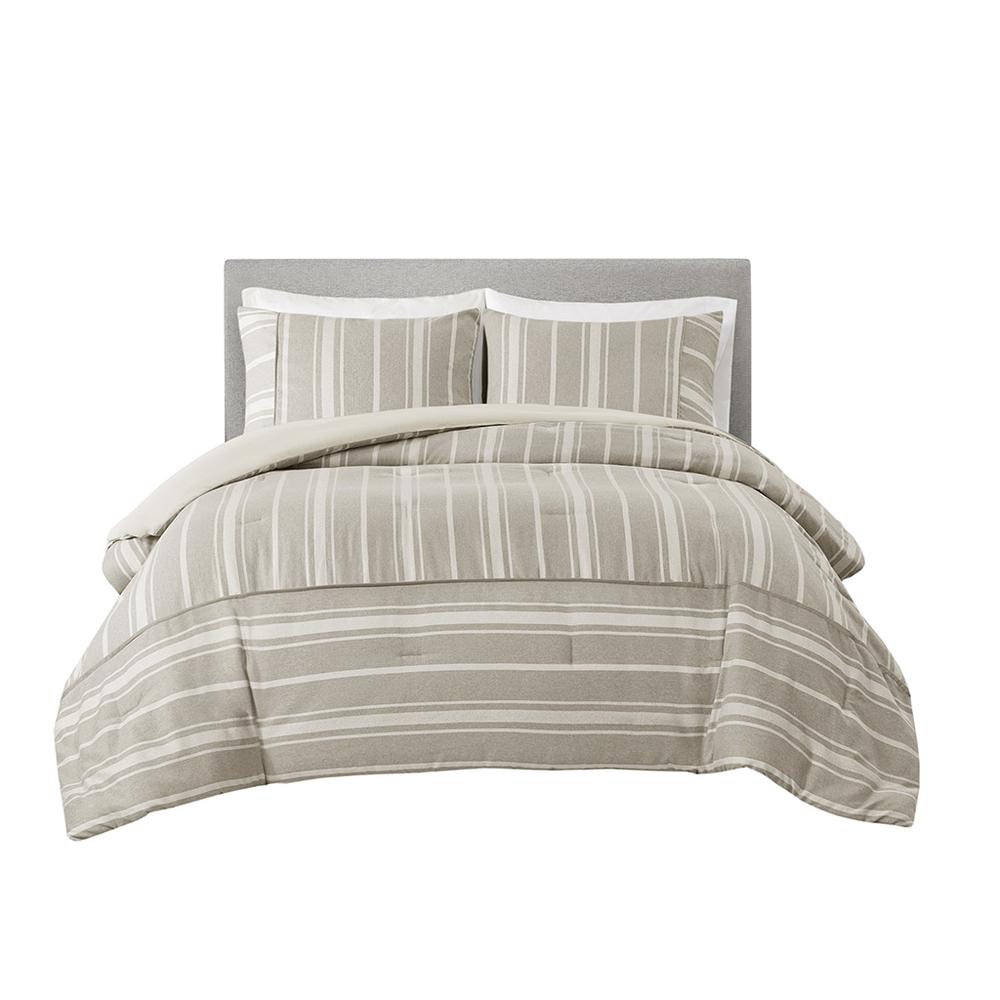 3 Piece Striped Herringbone Oversized Comforter Set. Picture 3