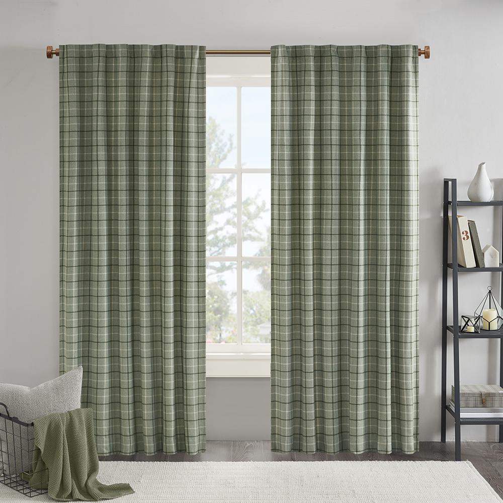 Plaid Rod Pocket and Back Tab Curtain Panel with Fleece Lining. Picture 4
