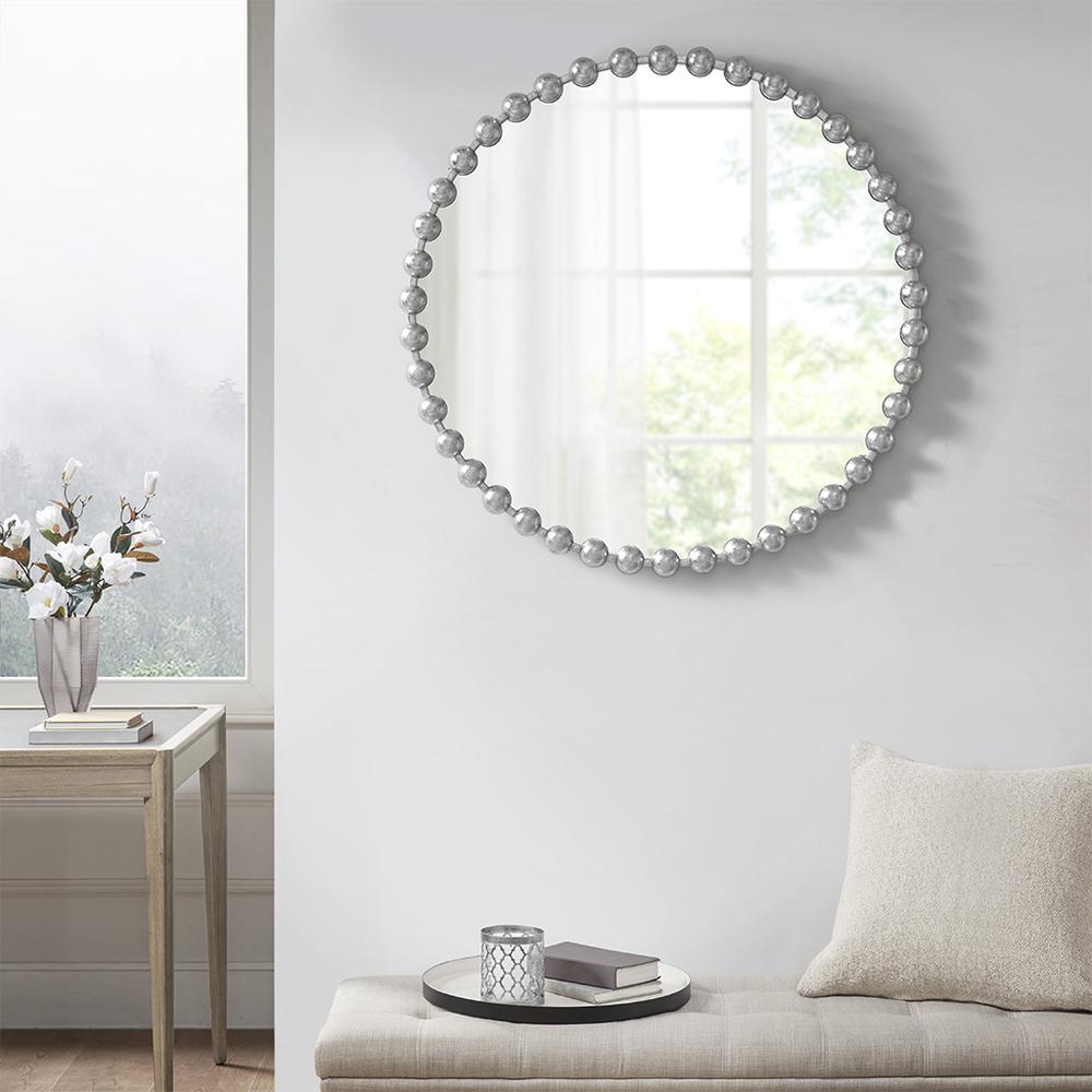 Beaded Round Wall Mirror 36"D. Picture 2