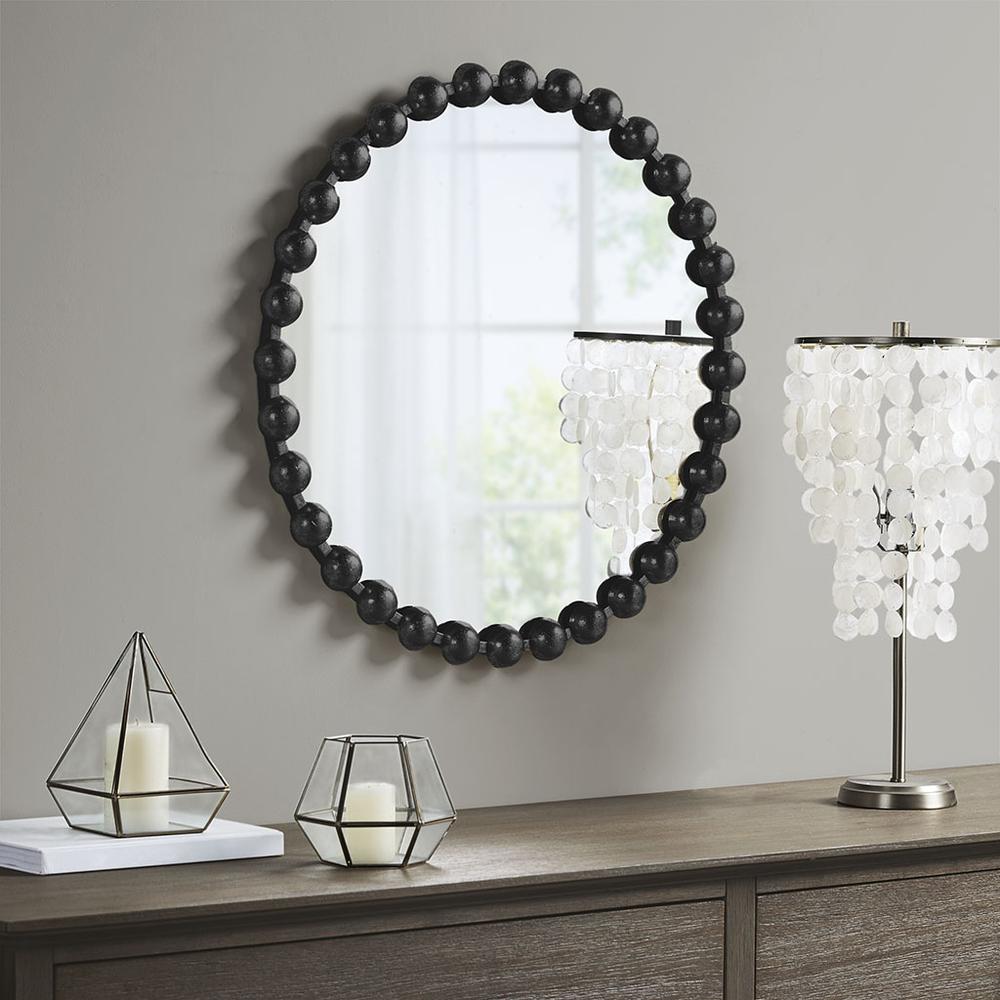 Beaded Round Wall Mirror 27"D. Picture 2
