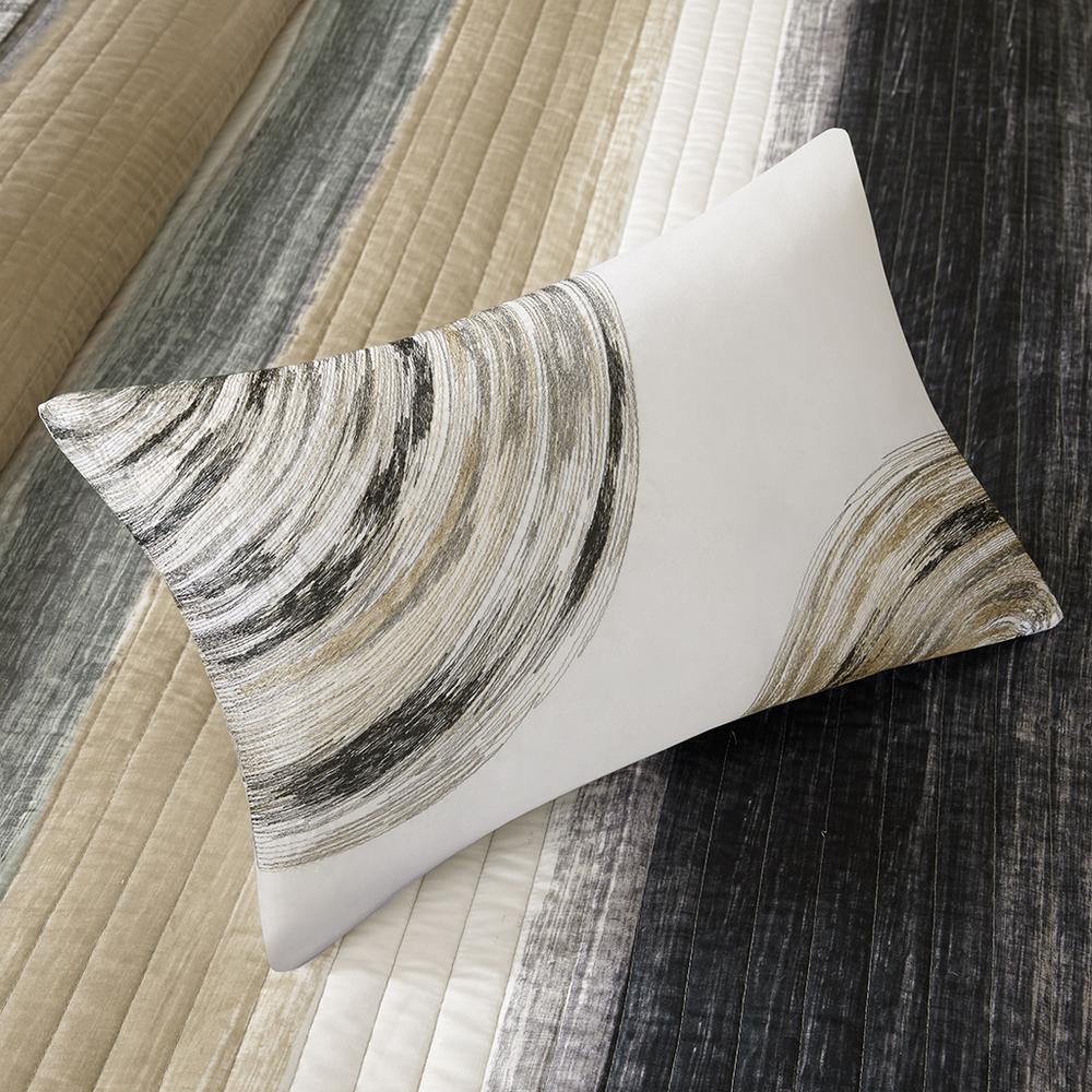 Taupe Watercolor Stripe 6 Piece Coverlet Set, Belen Kox. Picture 1