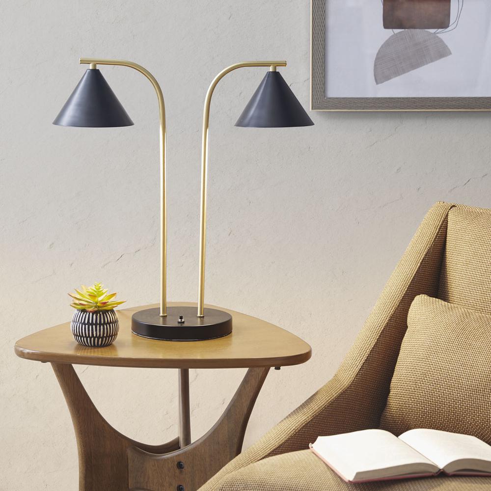 2-Light Metal Table Lamp with Chimney Shades. Picture 3