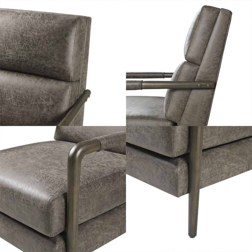 Faux Leather Channel Accent Armchair. Picture 2