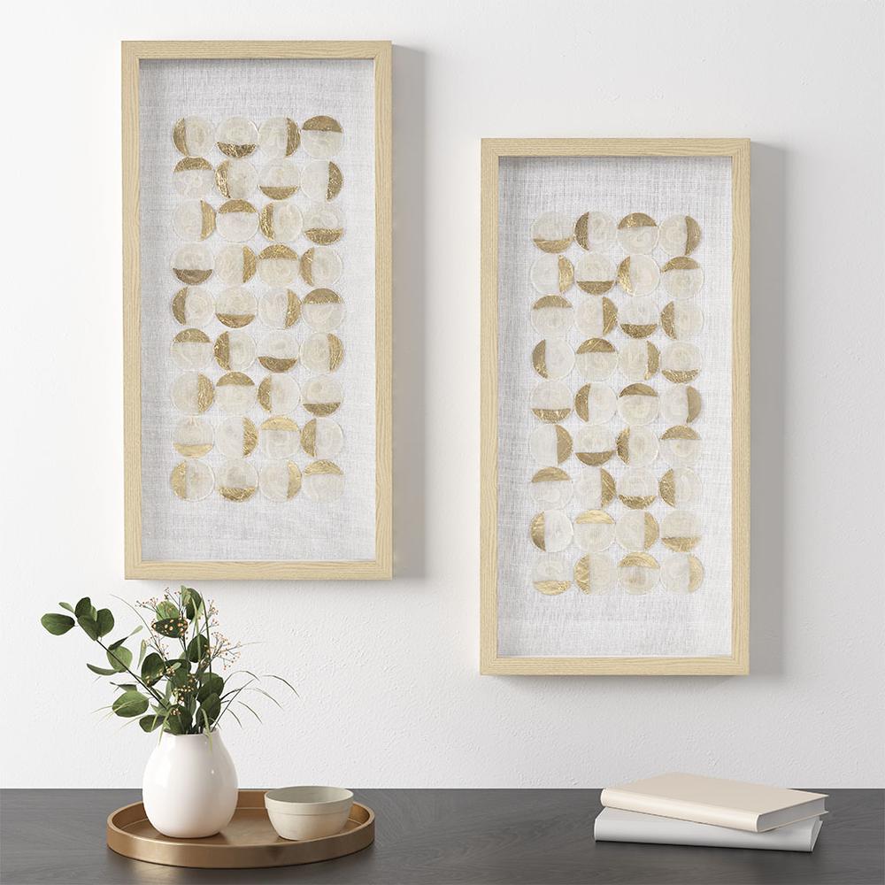 Natural Capiz with Gold Foil 2-piece Shadowbox Wall Decor Set. Picture 5