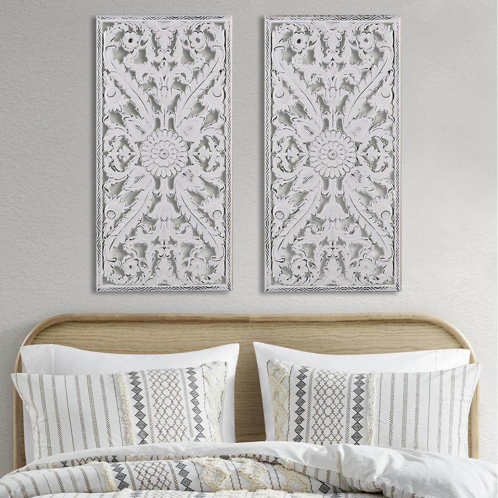 Distressed Carved Wood 2-piece Wall Decor Set. Picture 2