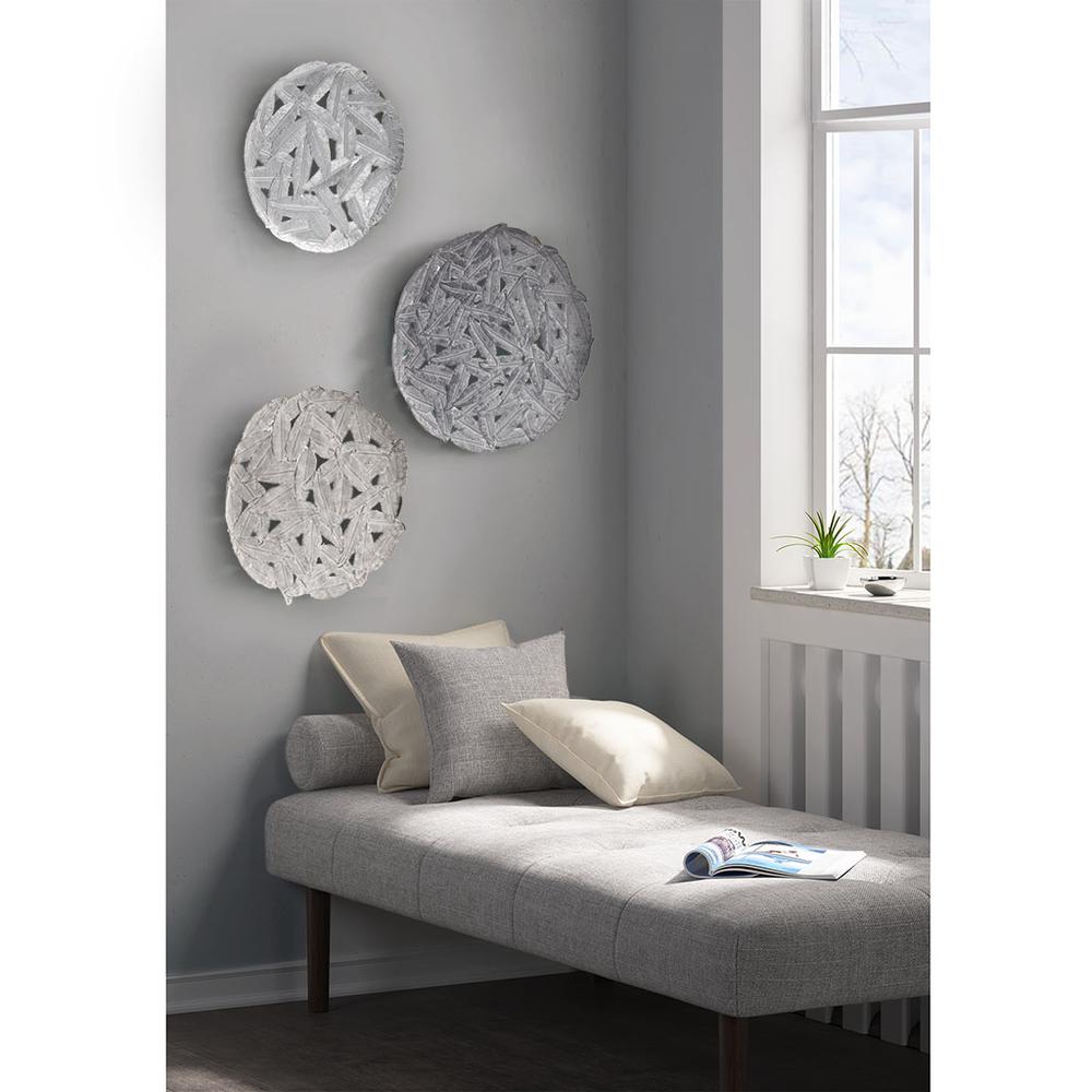 Textured Feather 3-piece Metal Disc Wall Decor Set. Picture 2