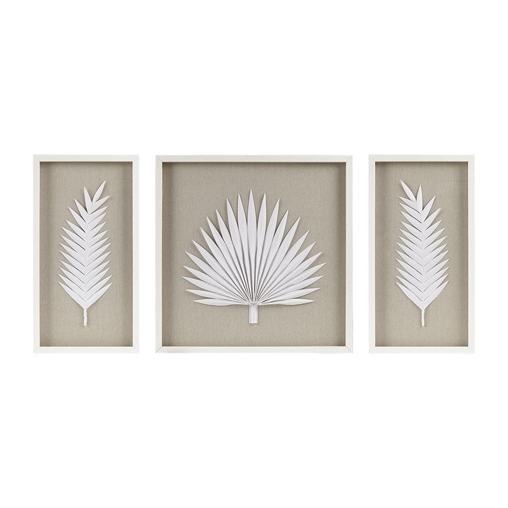 Framed Rice Paper Palm Leaves 3-piece Shadowbox Wall Decor Set. Picture 4