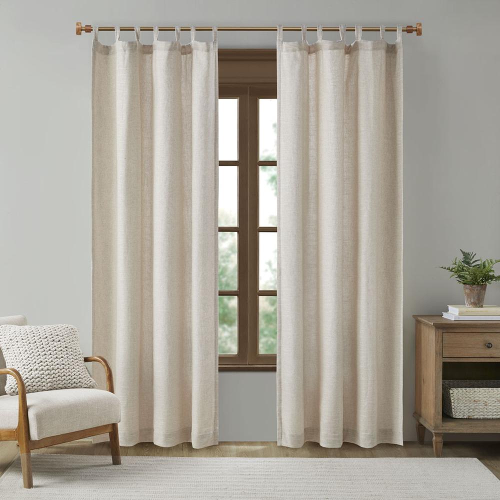 Faux Linen Tab Top Fleece Lined Curtain Panel. Picture 4