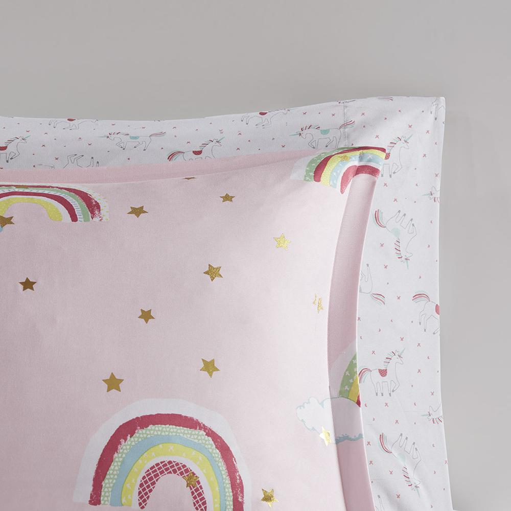 Rainbow and Metallic Stars Comforter Set with Bed Sheets. Picture 1
