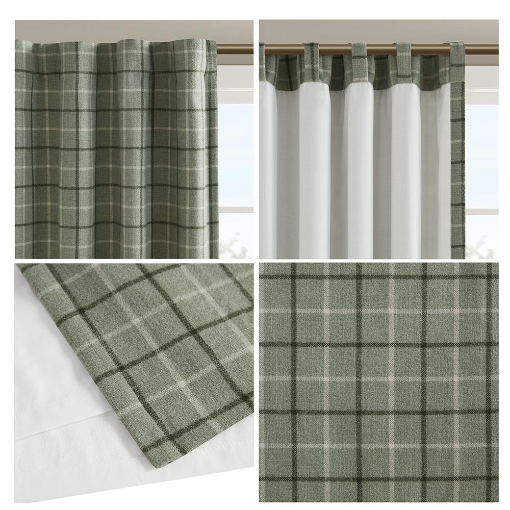 Plaid Rod Pocket and Back Tab Curtain Panel with Fleece Lining. Picture 2