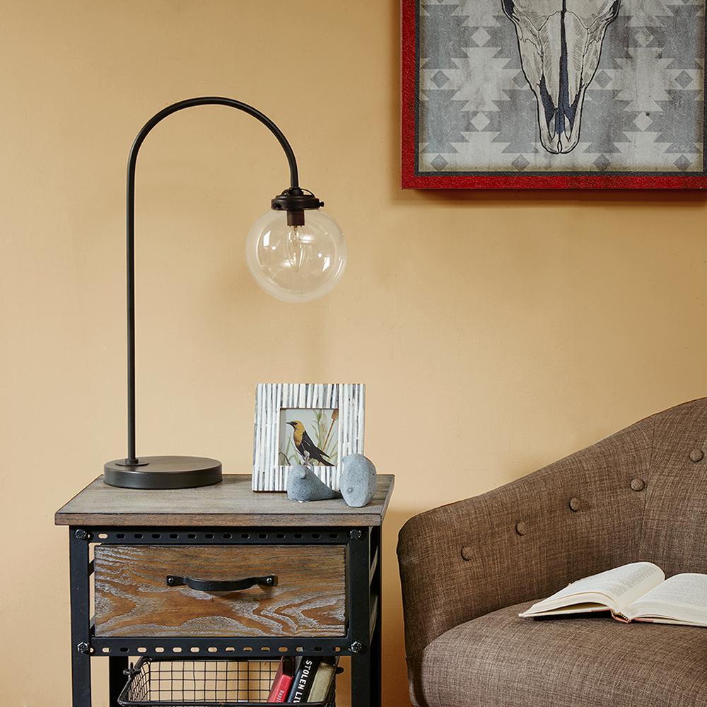 Arched Metal Table Lamp with Glass Globe Bulb. Picture 2