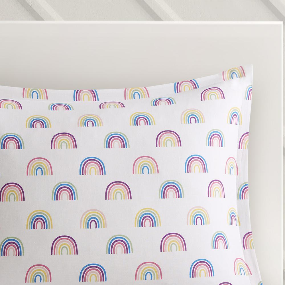 Cotton Cabana Stripe Reversible Comforter Set with Rainbow Reverse. Picture 1