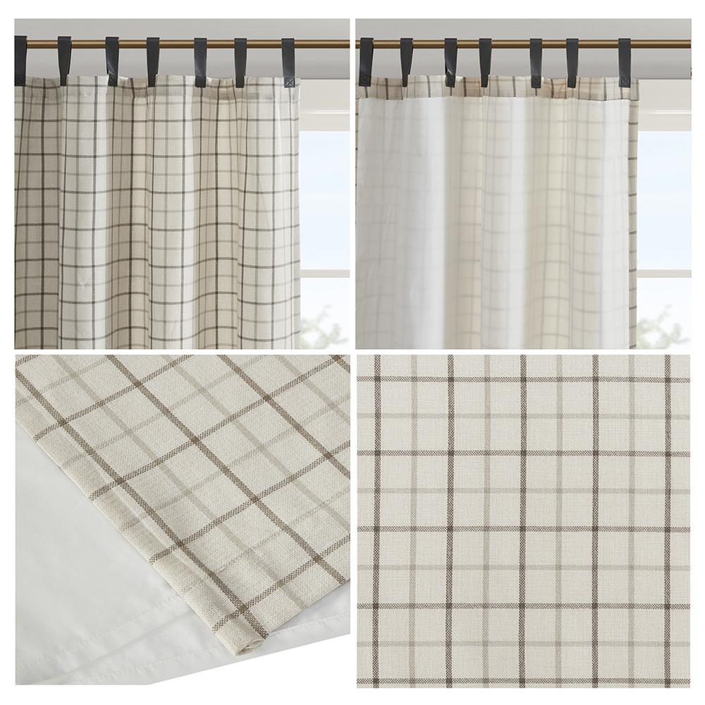 Plaid Faux Leather Tab Top Curtain Panel with Fleece Lining. Picture 1