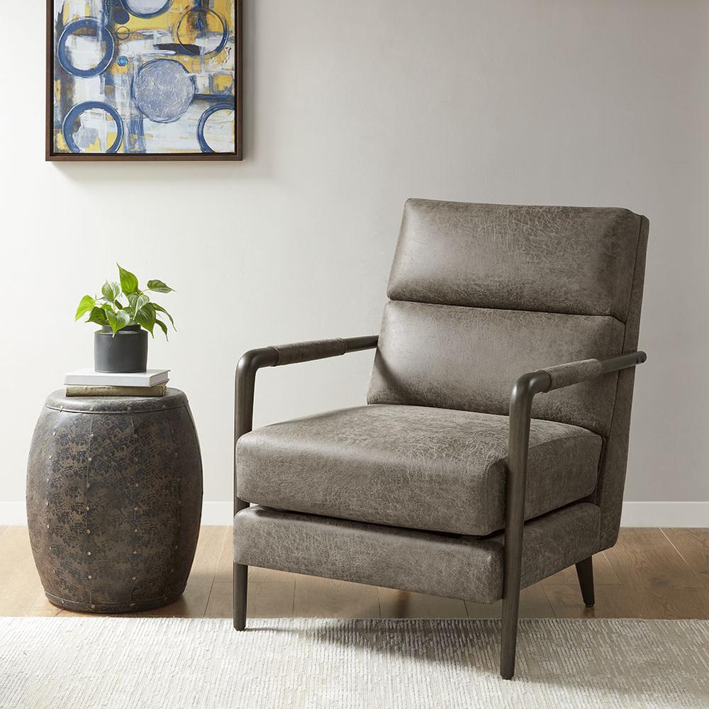 Faux Leather Channel Accent Armchair. Picture 4