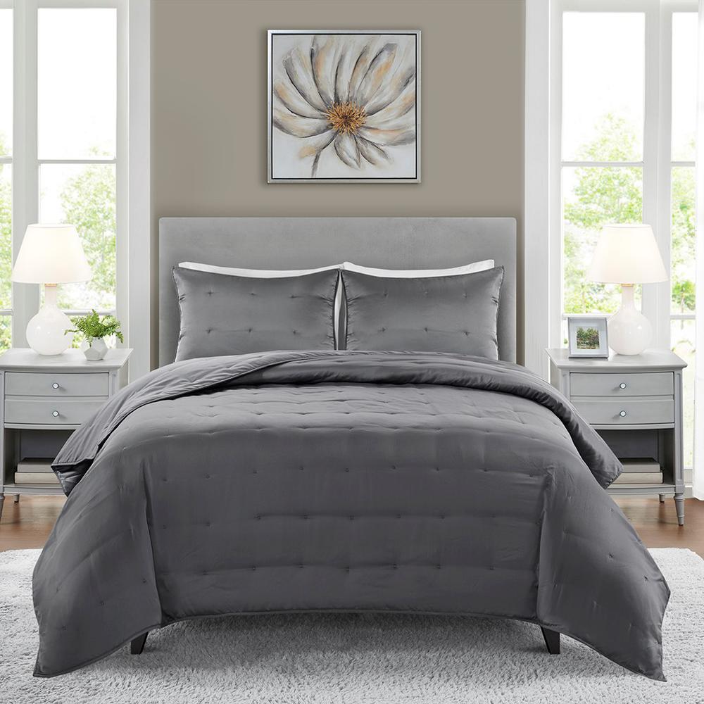 100% Polyester Charmeuse Solid Quilt Mini Set Grey BR9144409622-23. Picture 5