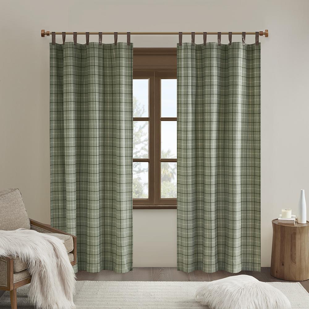 Plaid Faux Leather Tab Top Curtain Panel with Fleece Lining. Picture 4