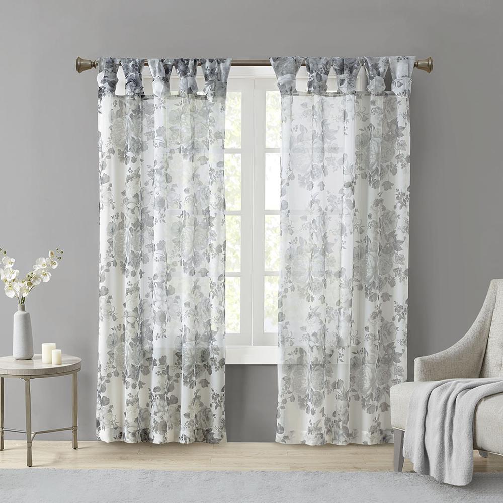 Printed Floral Twist Tab Top Voile Sheer Curtain. Picture 4