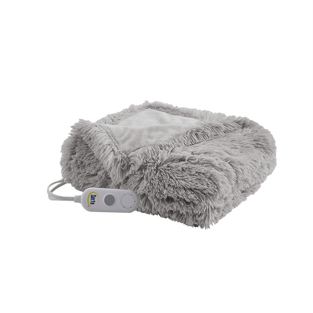 Shaggy Faux Fur Heated Throw. Picture 1