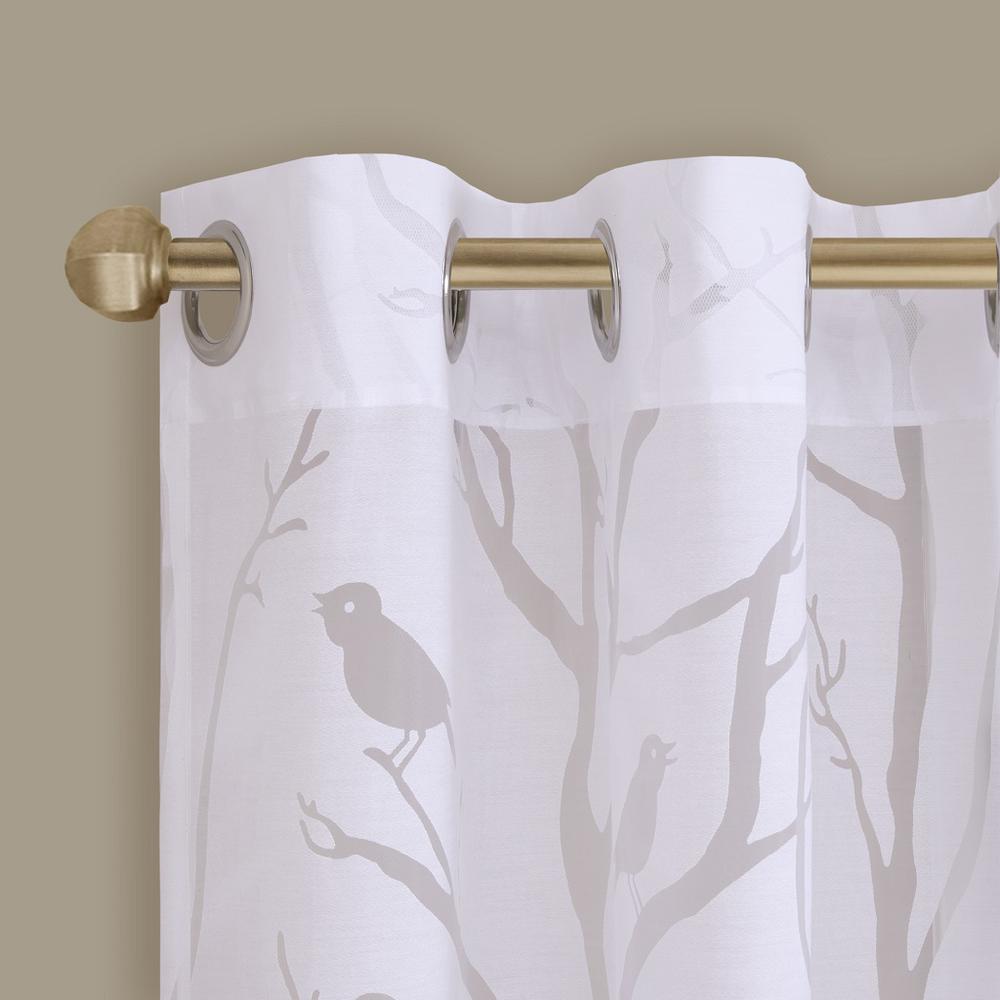 Grommet Top Sheer Bird on Branches Burnout Window Curtain. Picture 3