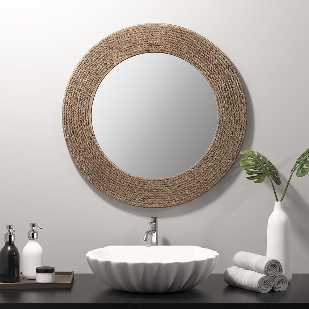 Natural Jute Rope Round Wall Mirror 26". Picture 3