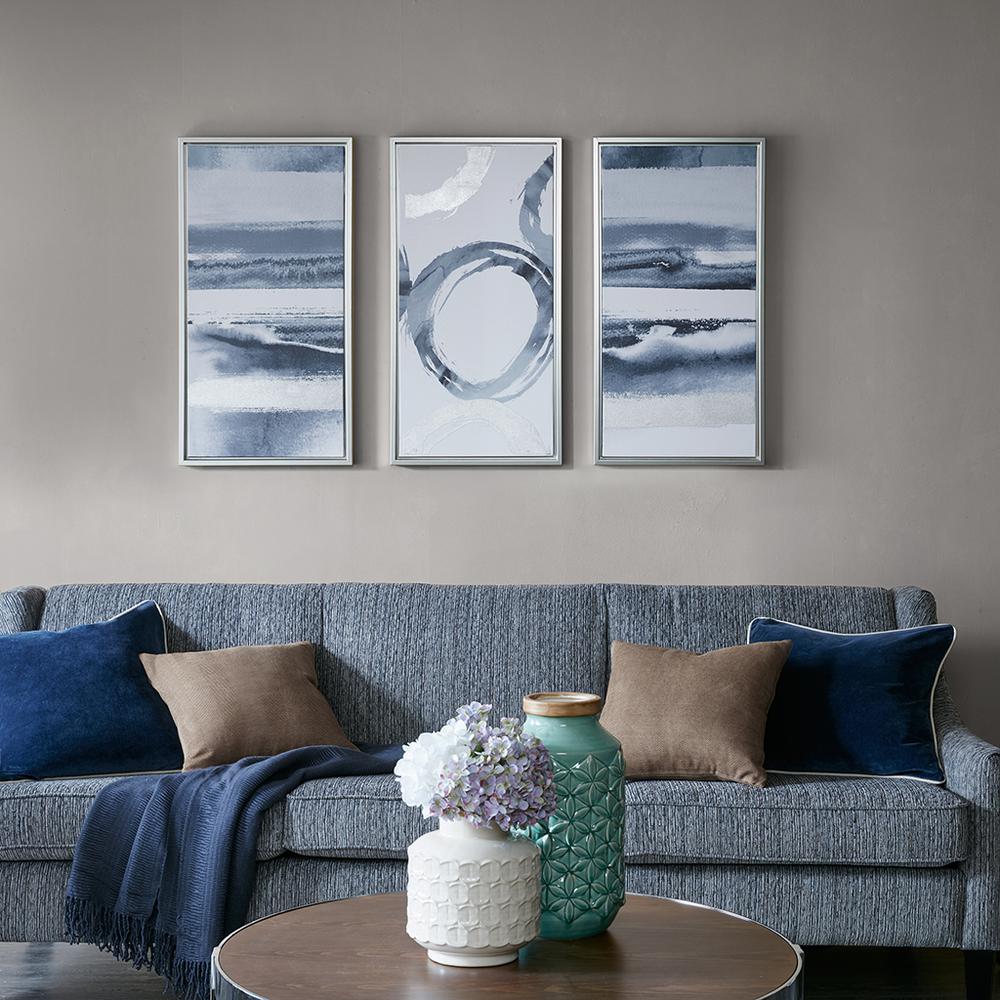 Silver Foil Abstract 3-piece Framed Canvas Wall Art Set. Picture 3