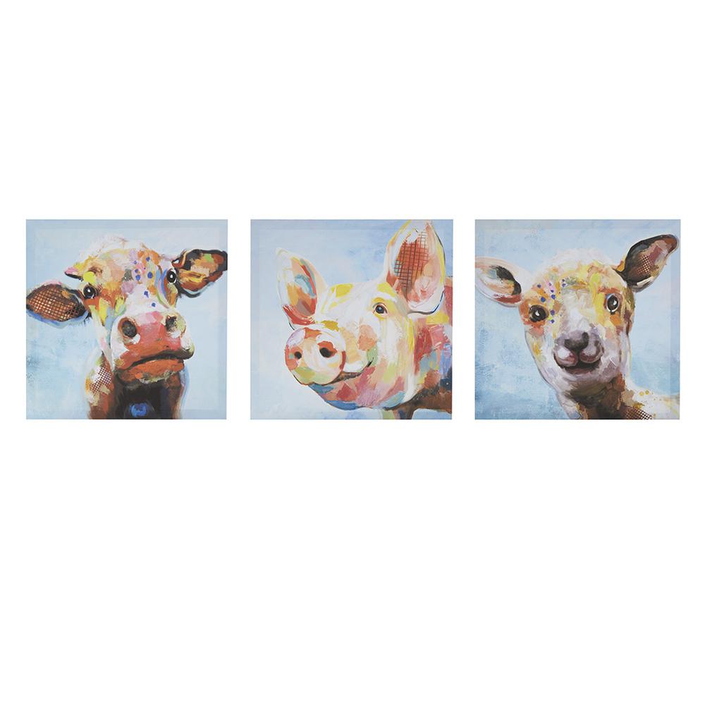 12X12" 3Pc Set  Printed Canvas - Colorful Animal. Picture 1