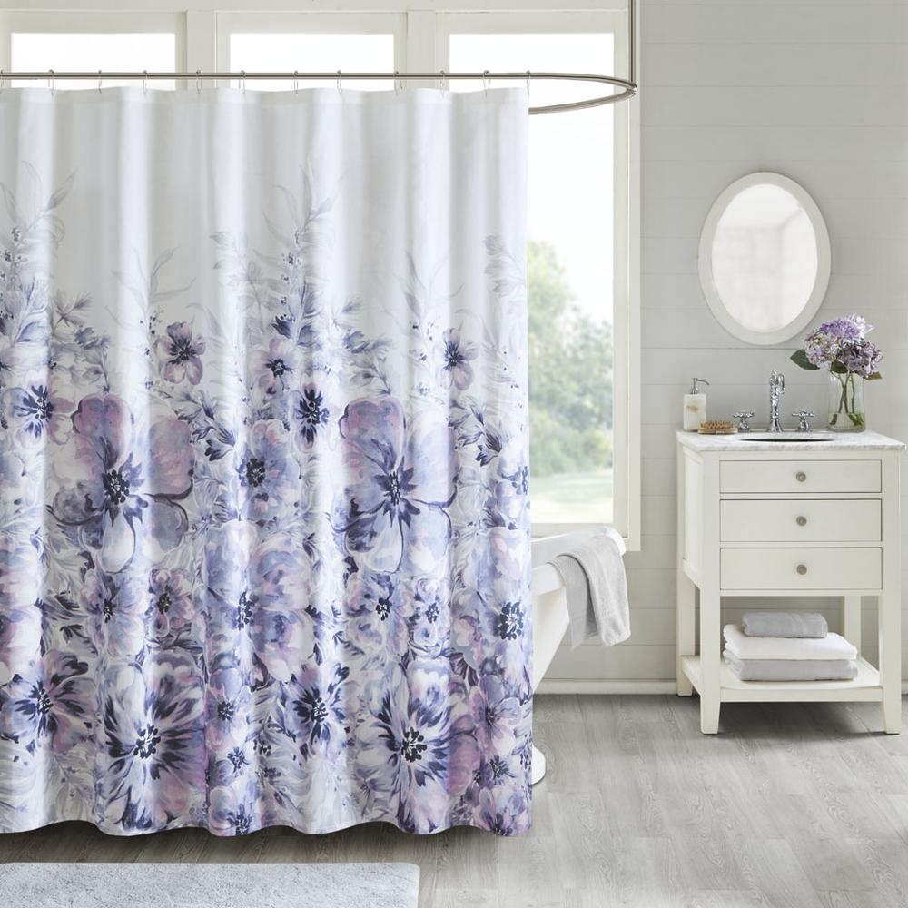 Floral 100% Cotton Printed Shower Curtain. Picture 1