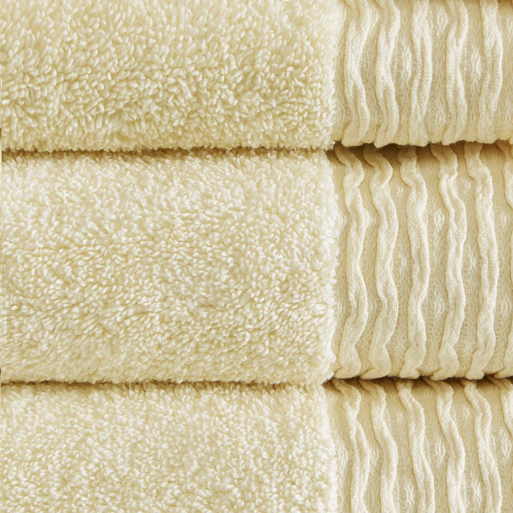 Jacquard Wavy Border Zero Twist Antimicrobial Cotton Towel Set. Picture 1