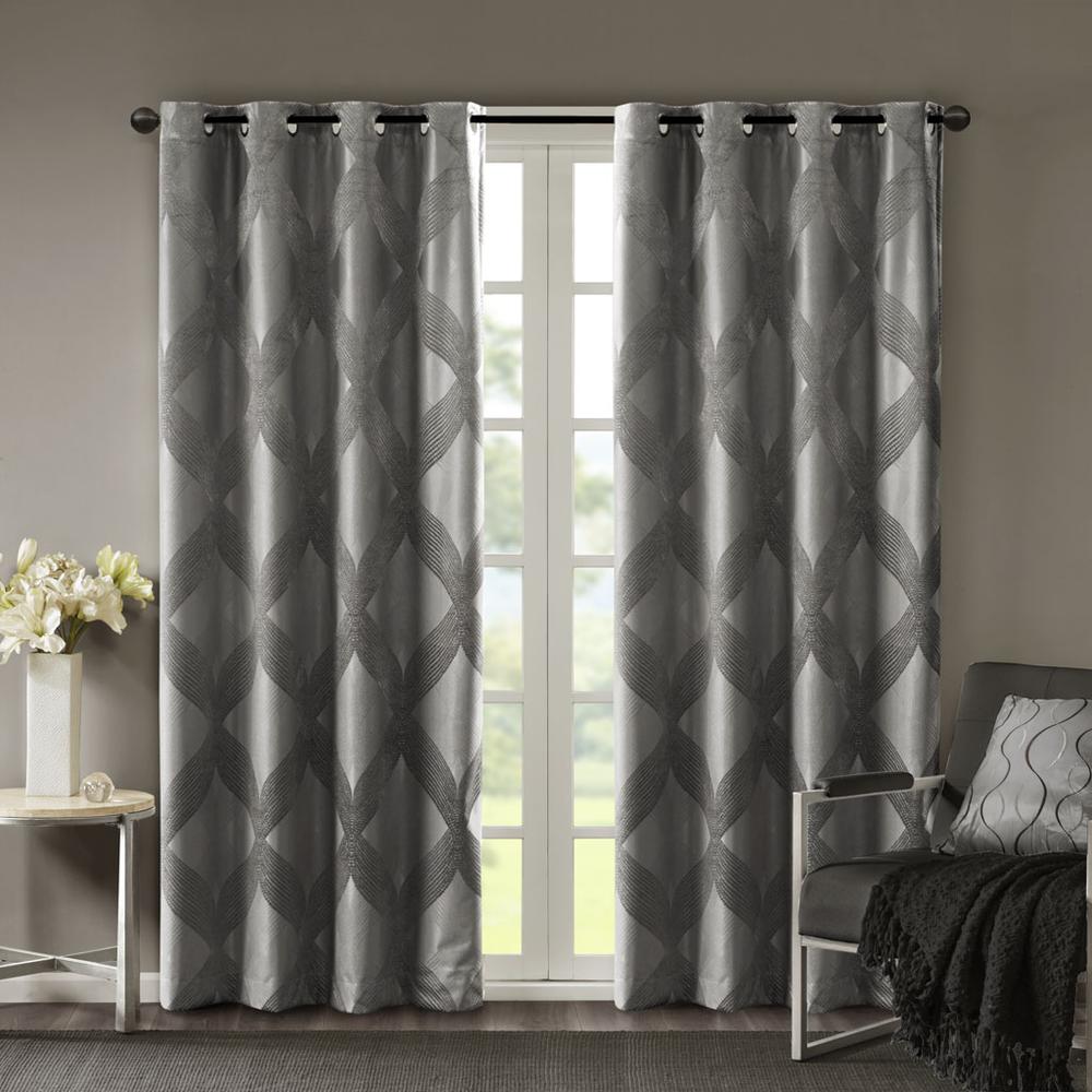 Ogee Knitted Jacquard Total Blackout Curtain Panel. Picture 4