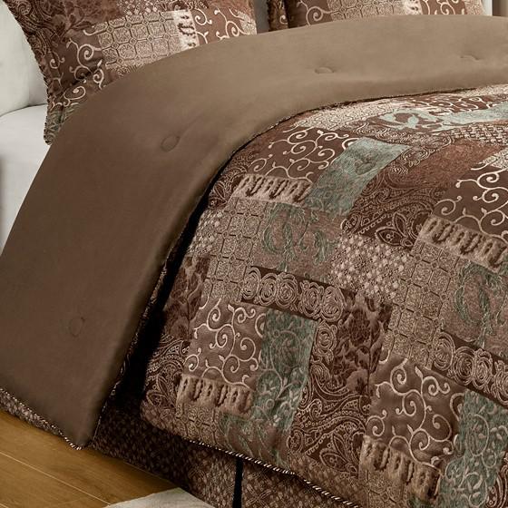 100% Polyester Galleria Comforter Set, Brown, Queen, Belen Kox. Picture 2