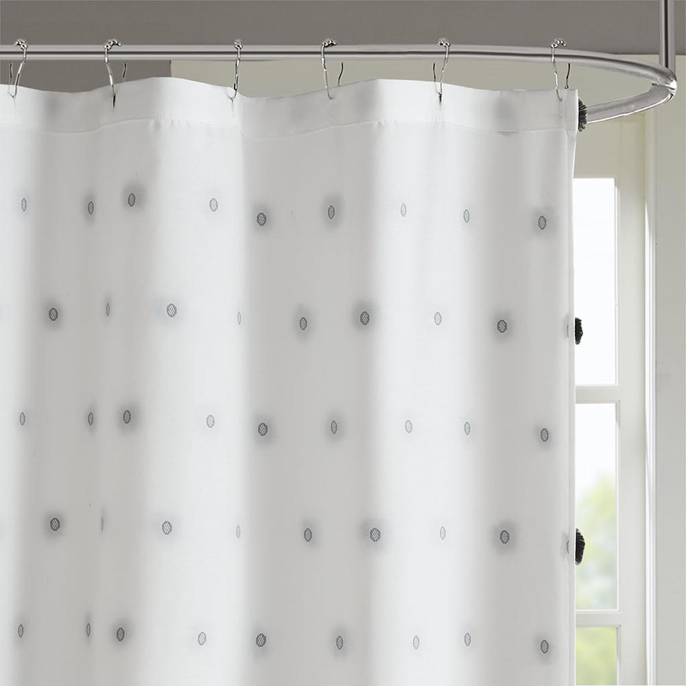 Black Pom Pom Clip Shower Curtain, Belen Kox. Picture 4