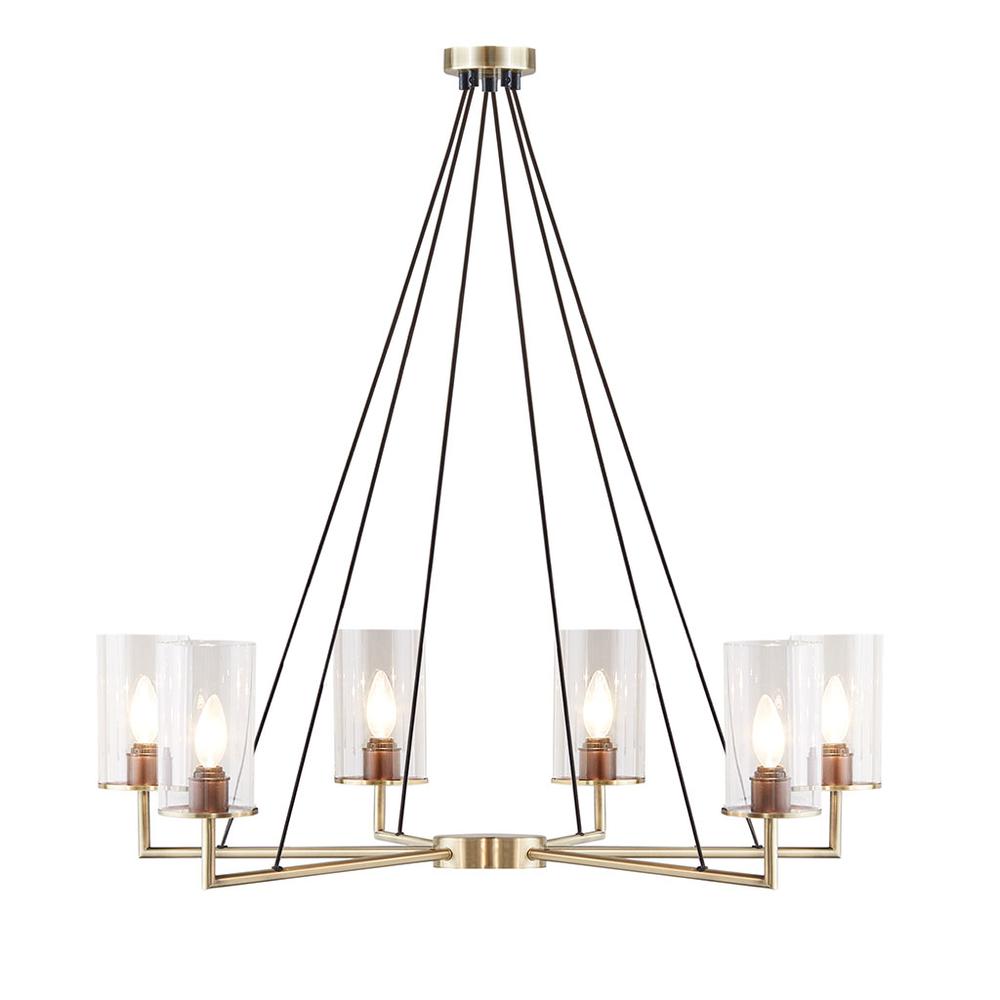 6-Light Chandelier with Cylinder Glass Shades. Picture 1