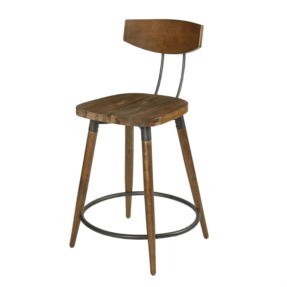 Counter Stool with Back, Pecan Wire Brush Wood Finish, Belen Kox. Picture 1