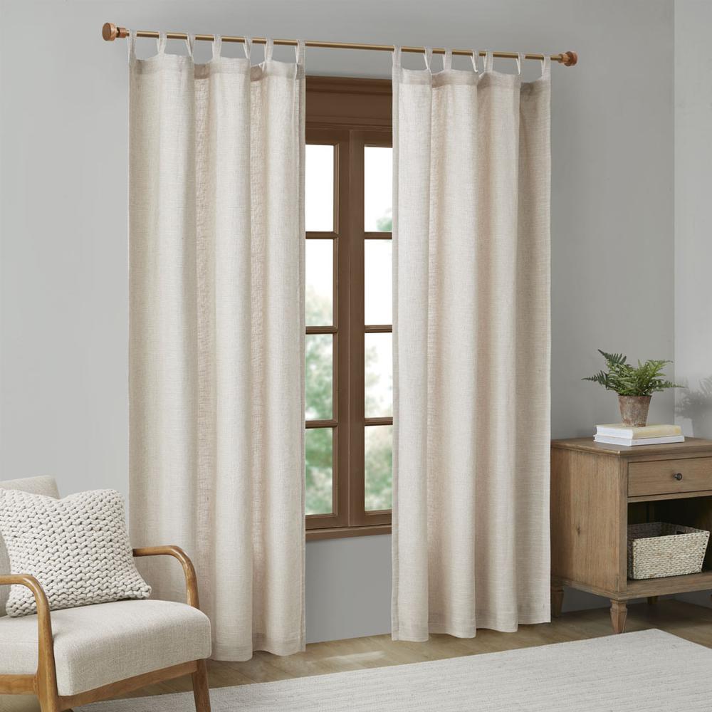 Faux Linen Tab Top Fleece Lined Curtain Panel. Picture 3
