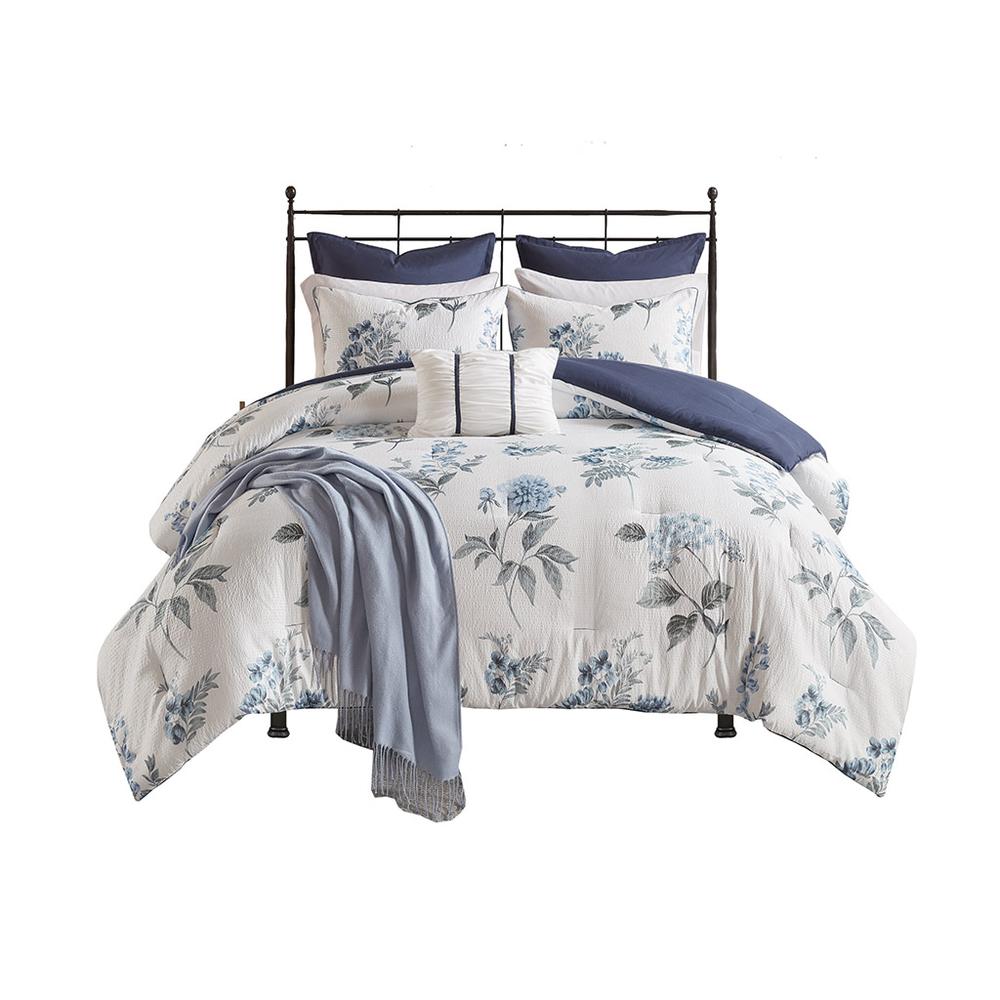 100% Polyester 7 Piece Printed Seersucker Comforter Set with Throw Blanket,MP10-6304. Picture 1