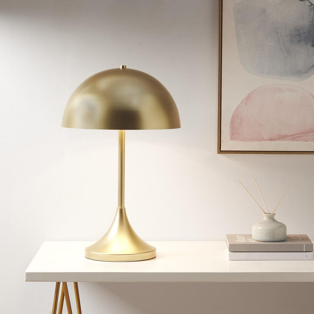 Dome-Shaped 2-Light Metal Table Lamp. Picture 1