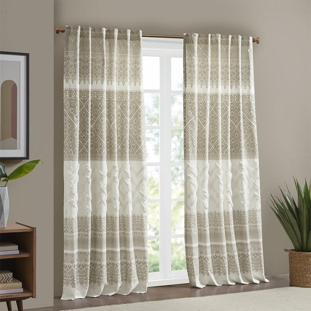 Cotton Printed Curtain Panel with Chenille detail and Lining. Picture 2