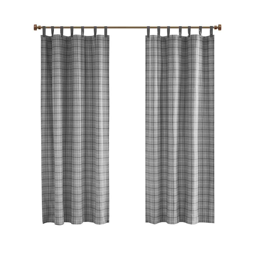 Plaid Faux Leather Tab Top Curtain Panel with Fleece Lining. Picture 3