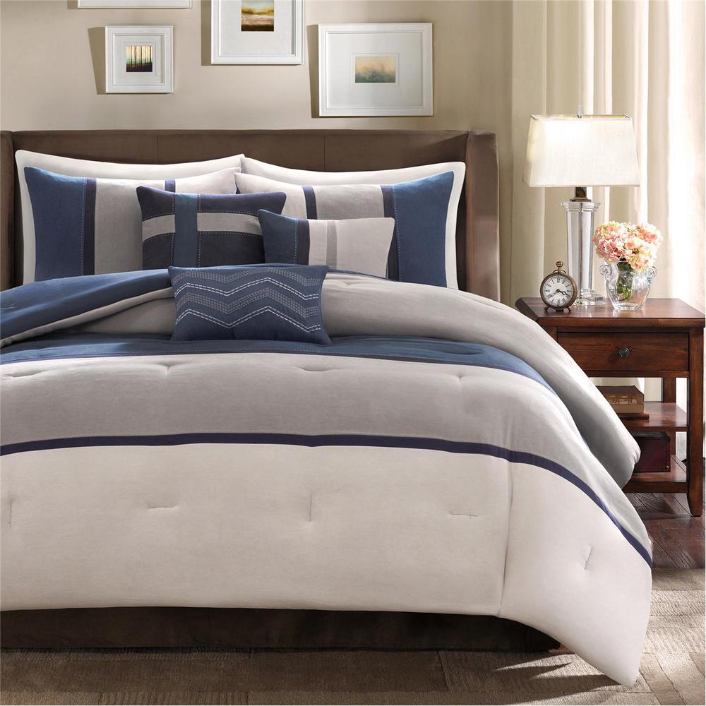 100% Polyester Microsuede Solid Pieced 7pcs Comforter Set by Belen Kox Blue. The main picture.