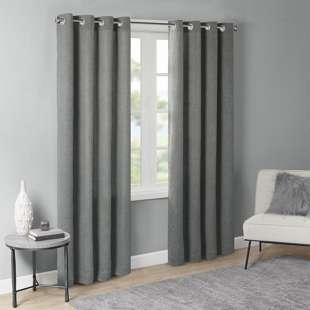 Solid Piece Dyed Grommet Top Window Panel Charcoal 382. Picture 5