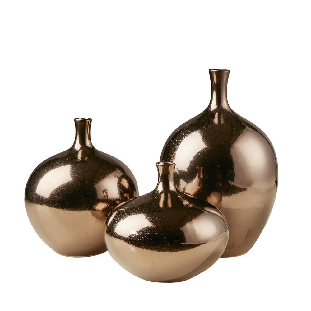 Metallic Bronze 3pc Vase set. Picture 1