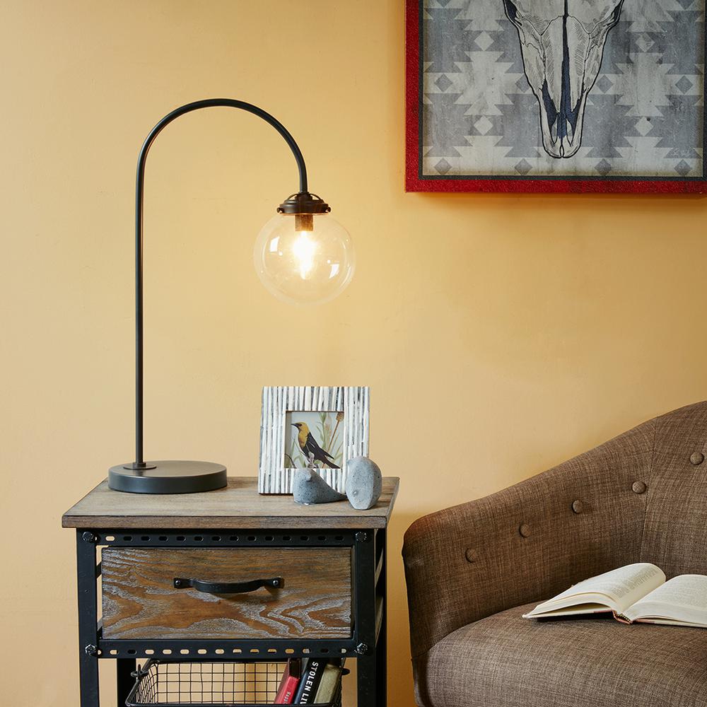 Arched Metal Table Lamp with Glass Globe Bulb. Picture 4