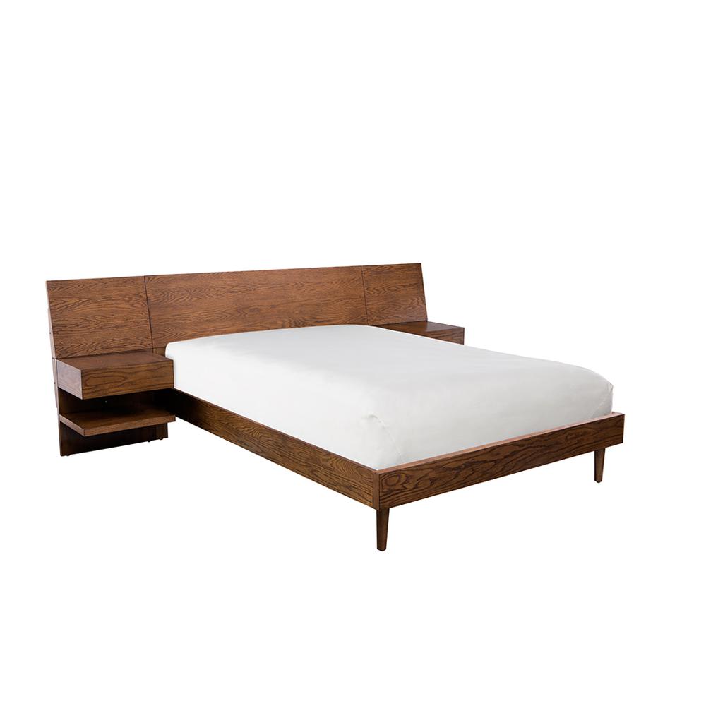 Pecan Bed with Attached Nightstands Set, Belen Kox. Picture 1