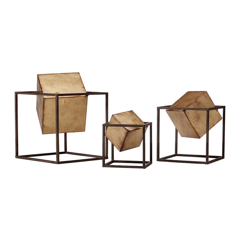 Gold Cube Decor Set of 3 Black/Gold. Picture 1
