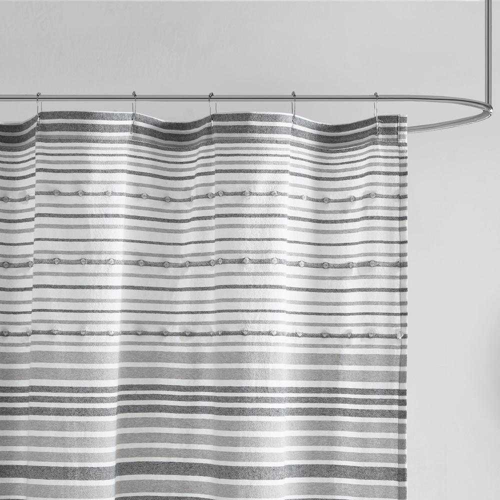 Calum Yarn Dye Shower Curtain with Pompoms - Grey, Belen Kox. Picture 3